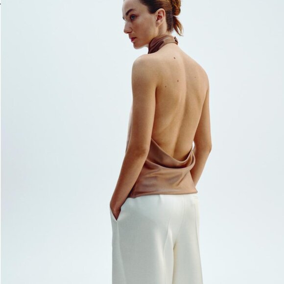 ZARA Mid-camel Satin Effect Halter Top – Size M – NWT Brand New with Tags - Picture 6 of 12